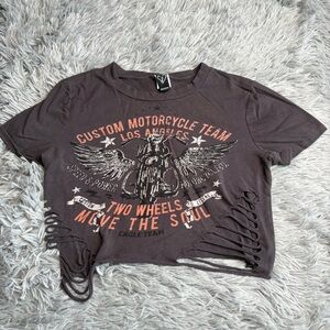 Windsor Crop Top Womens Small Gray Custom Motorcycle Team Destroyed